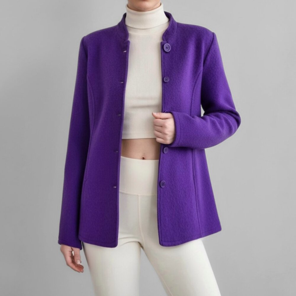 Vintage 100% Felted Boiled Wool Blazer Jacket M/P Purple Retro Grunge Coat